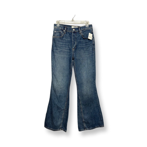 Free People Denim - Free People Womens Flare Jeans Blue Whiskered Pockets Medium Wash Cotton 25 New
